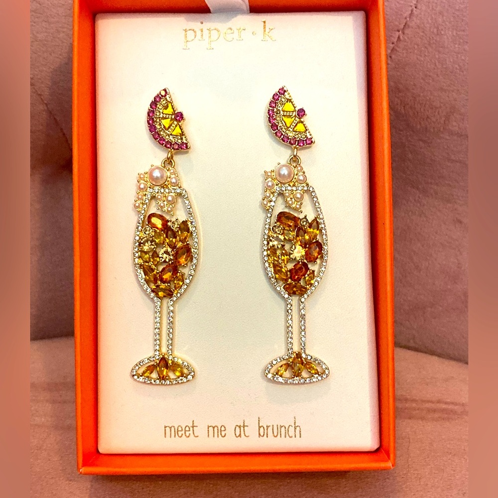 New - Piper K - Gold & Orange Filigree Earrings